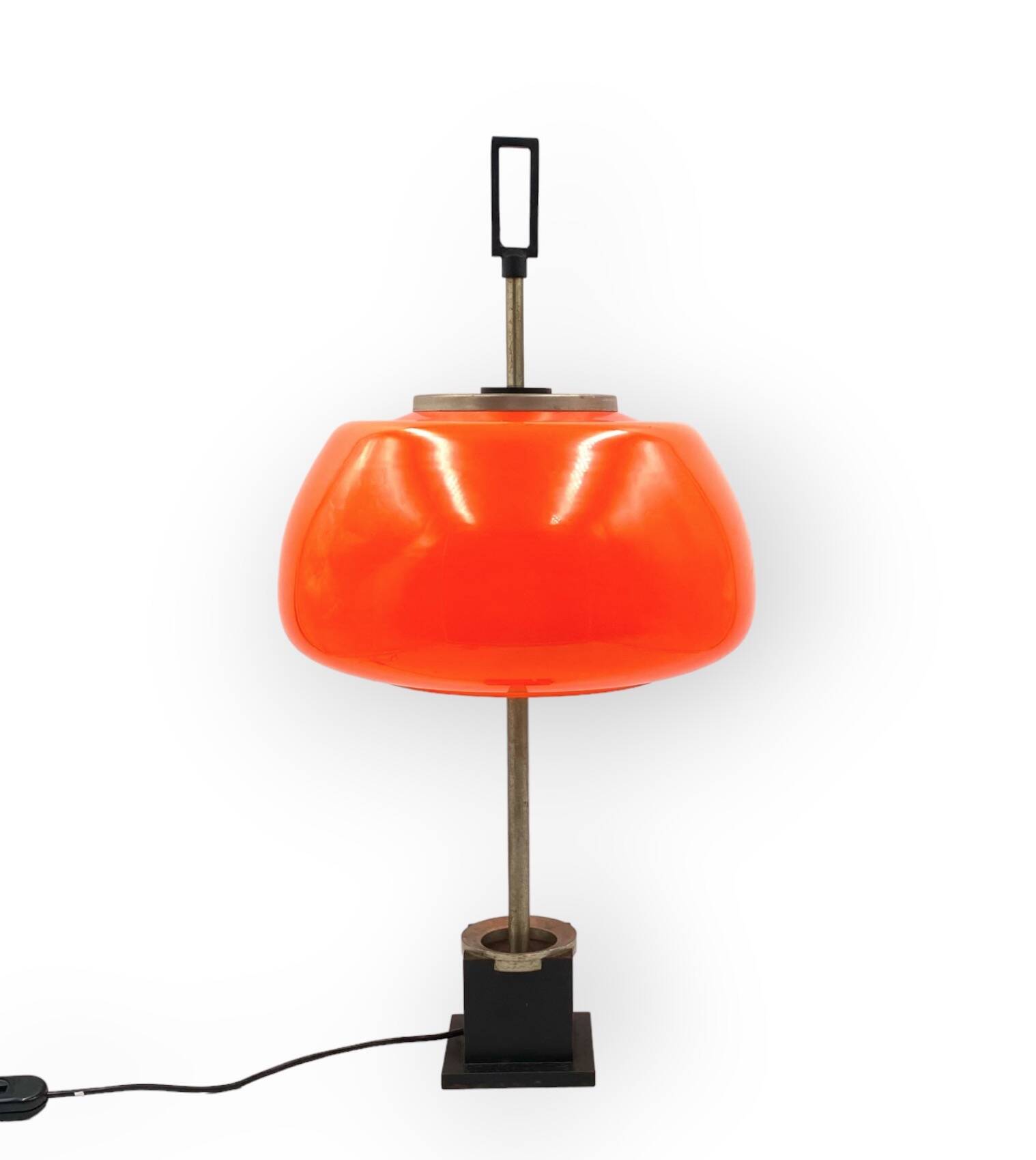 Oscar Torlasco, orange glass table / desk lamp, Prod. Lumi, 1960 ca.