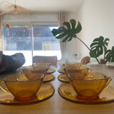 Set of 6 cups and saucers tea coffee Vereco amber vintage 70´