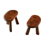 Pair of tripod brutalist stools, France 1950s