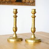 Set of 2 finely chiseled brass candle holders