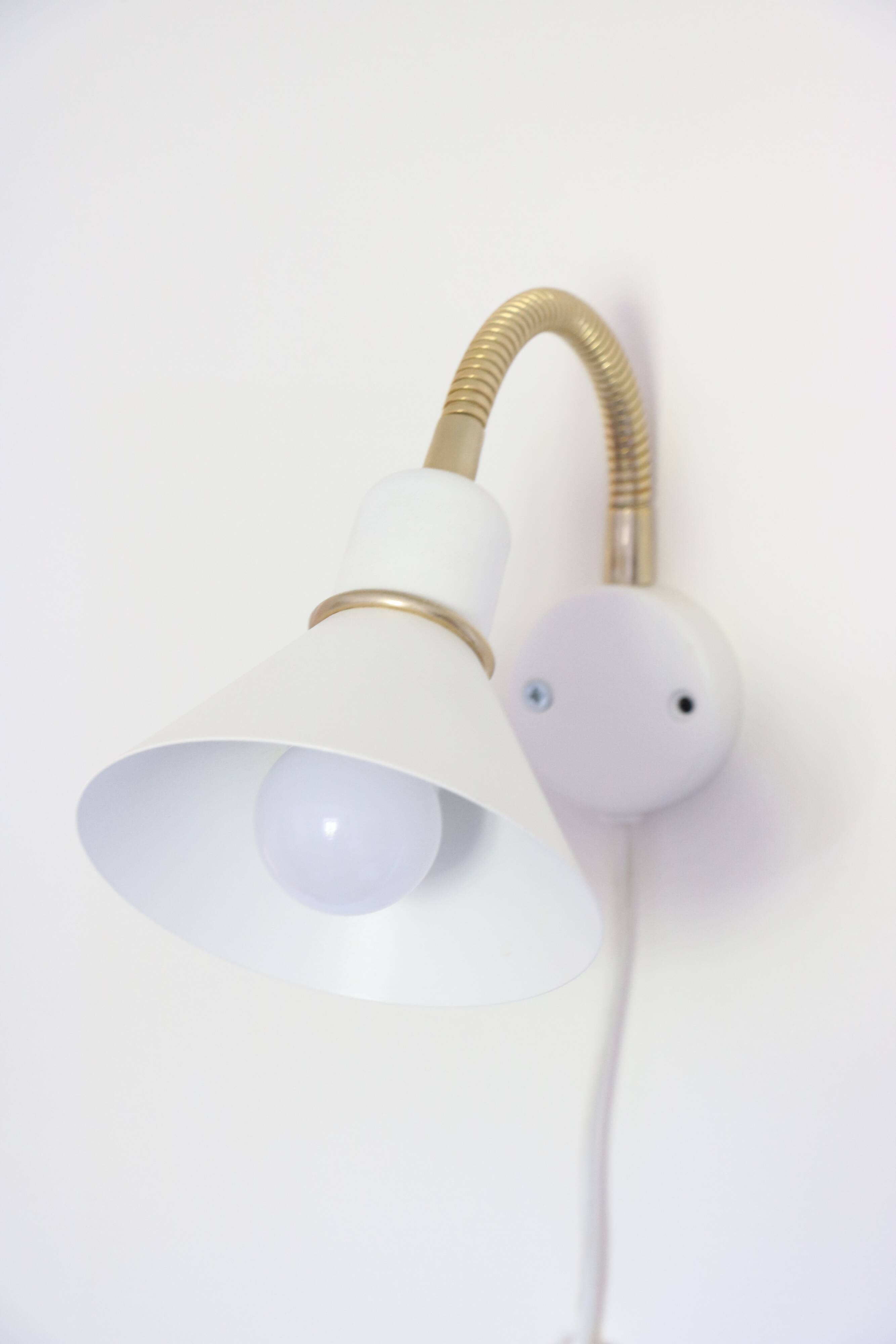 Pair of Scandinavian wall lights, white and gold metal