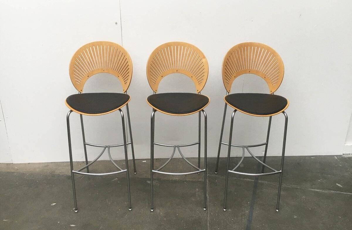 Trinidad stools and table by Nanna Ditzel for Fredericia, 1990s, set of 4.