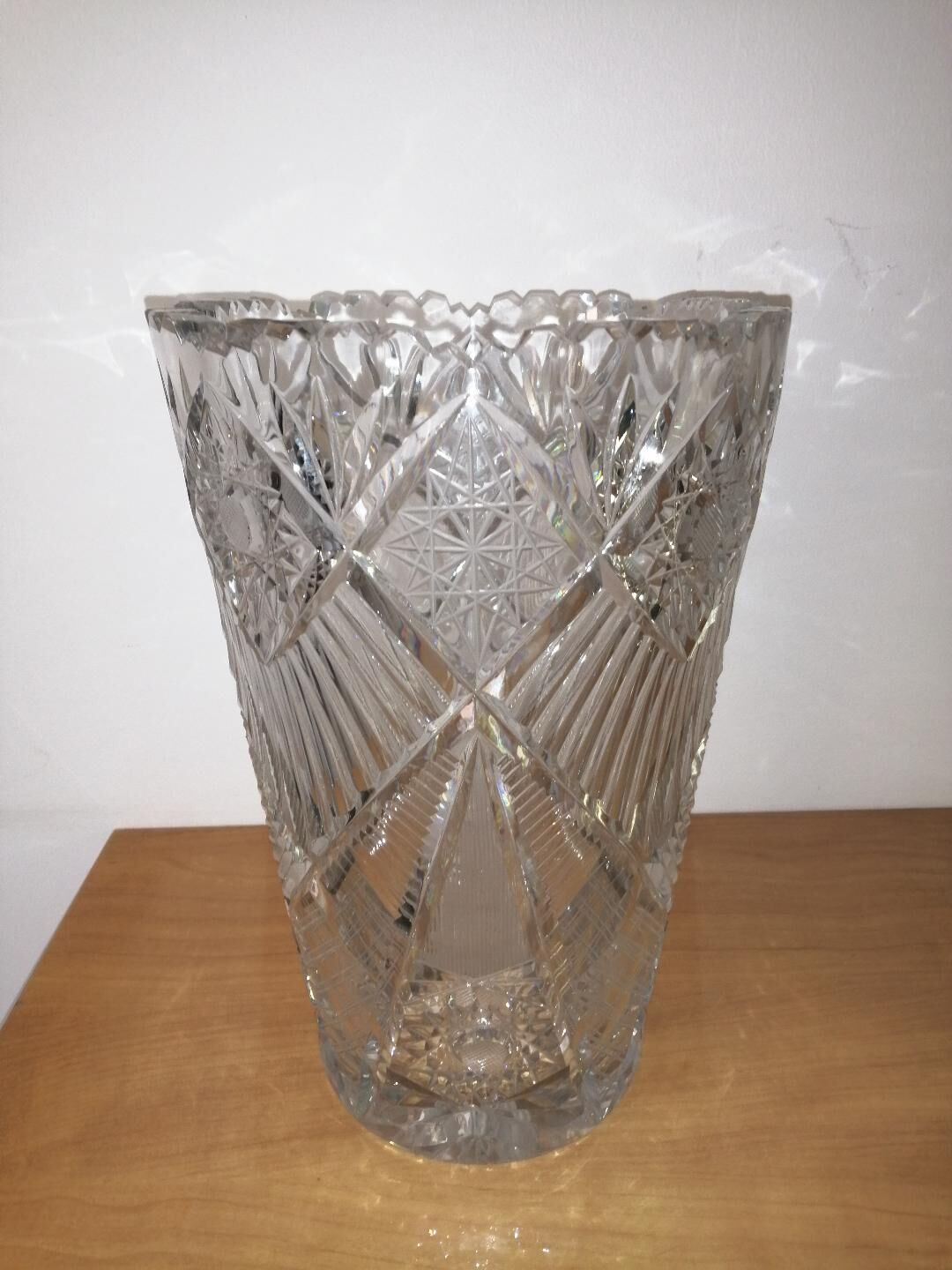 Large carved crystal vase