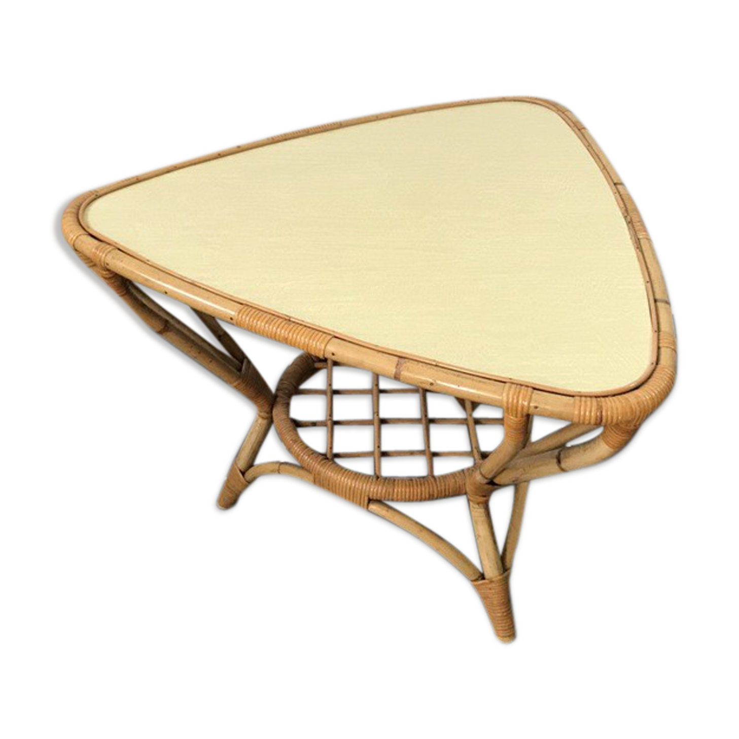 Table basse rotin et formica vintage 1970