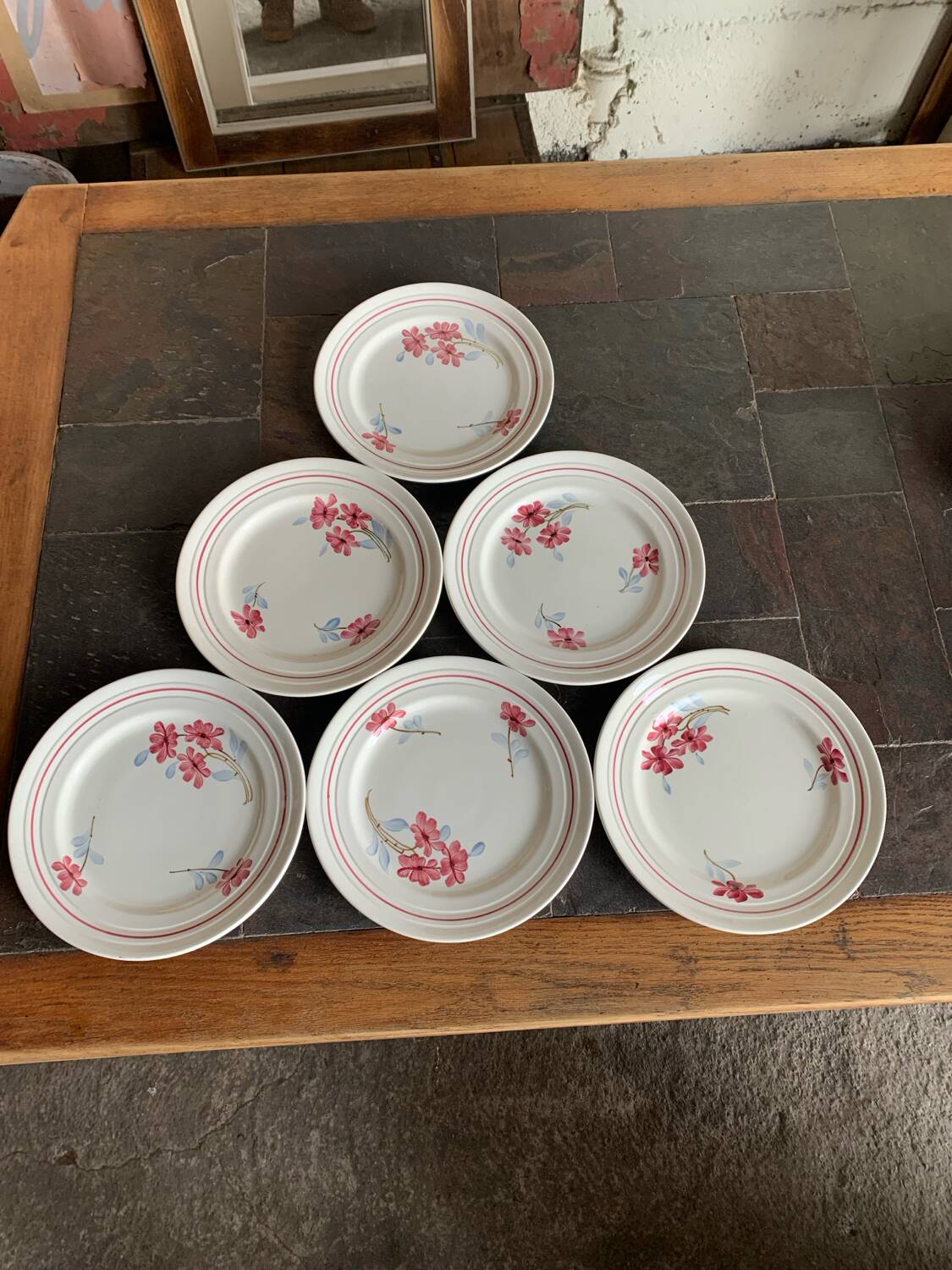 6 vintage floral ceramic dinner plates – retro country style