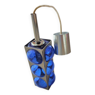 Blue glass / chrome hanging light / 1980s / Temde Swiss