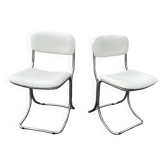 Paire de chaises vintage cantilever chromées, skaï blanc – années 1970