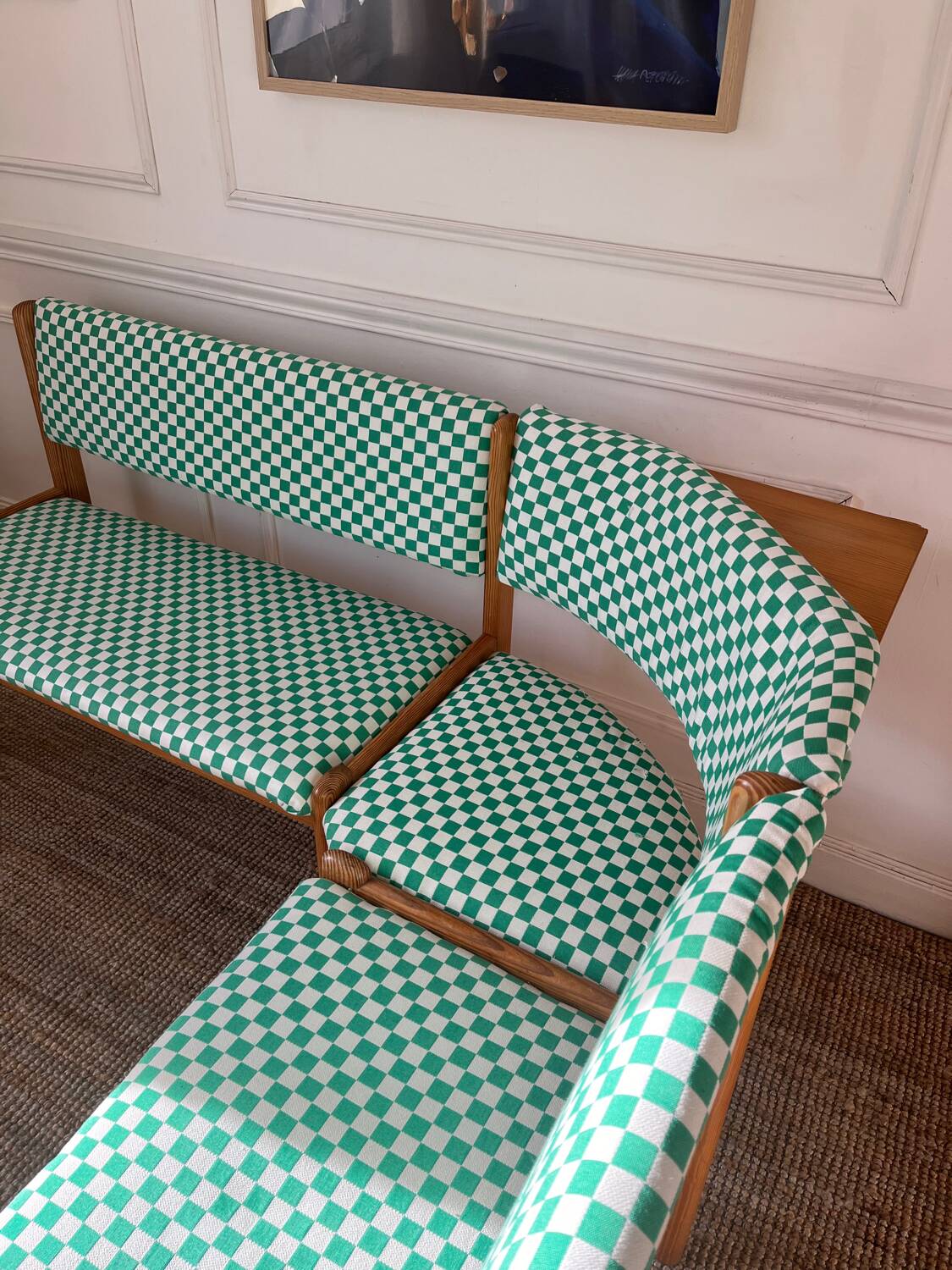 Vintage pine corner bench dining area
