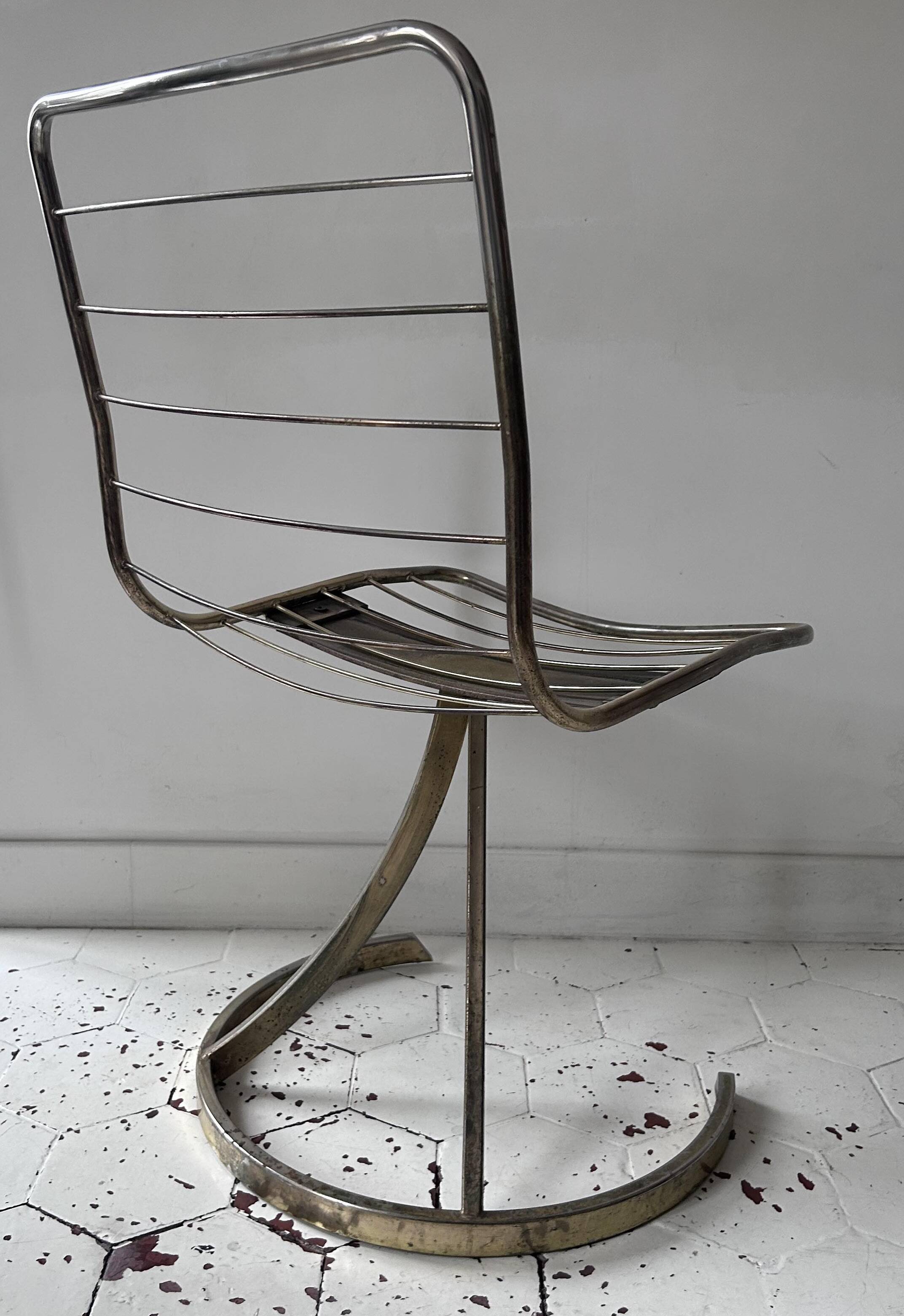 Set of 4 vintage chairs, chromed metal, France 1970