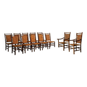 10 chaises et 2 fauteuils Old Hickory 1960