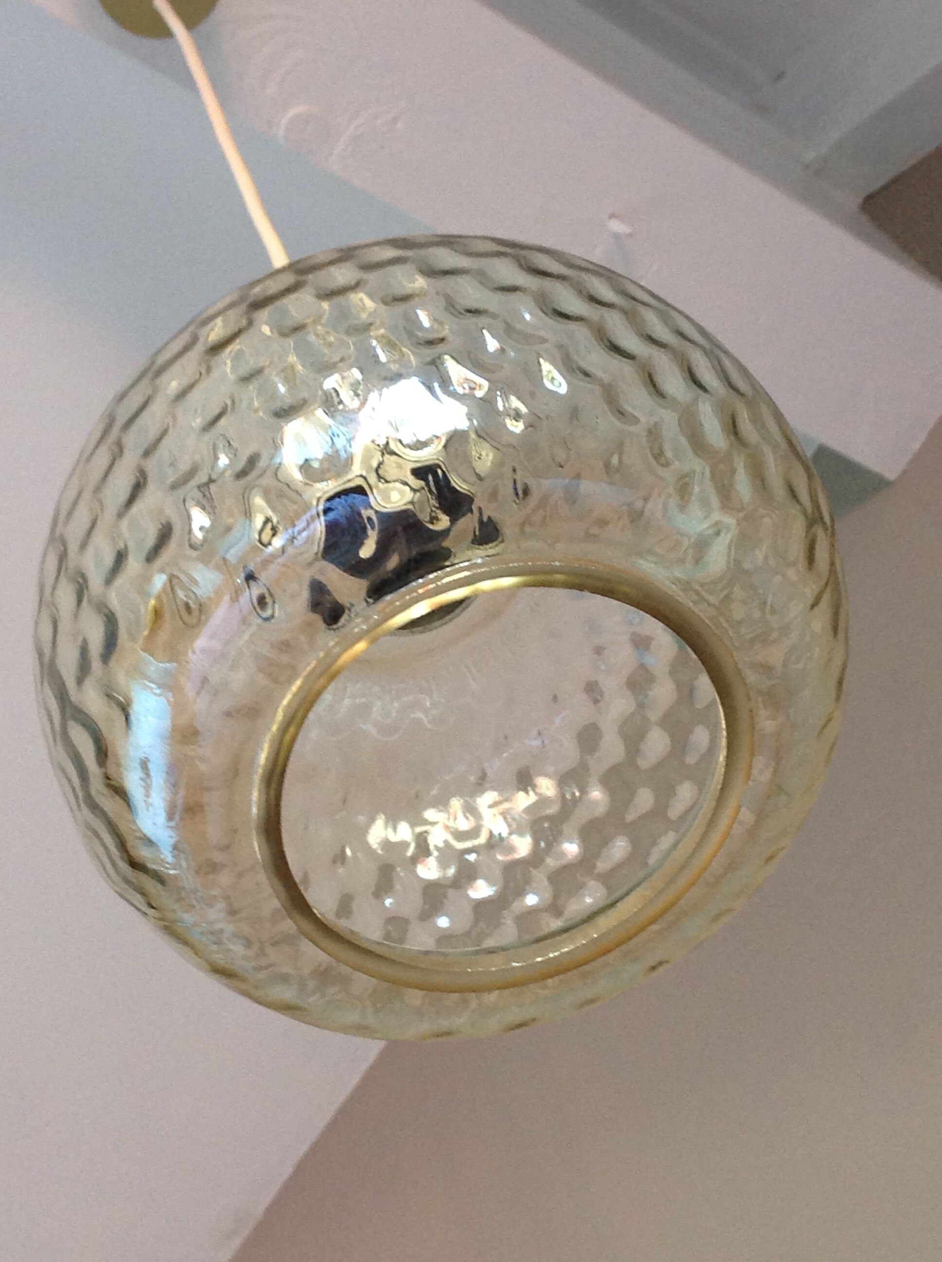 Globe pendant lamp in bubbled amber glass / vintage 60s-70s