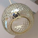 Globe pendant lamp in bubbled amber glass / vintage 60s-70s