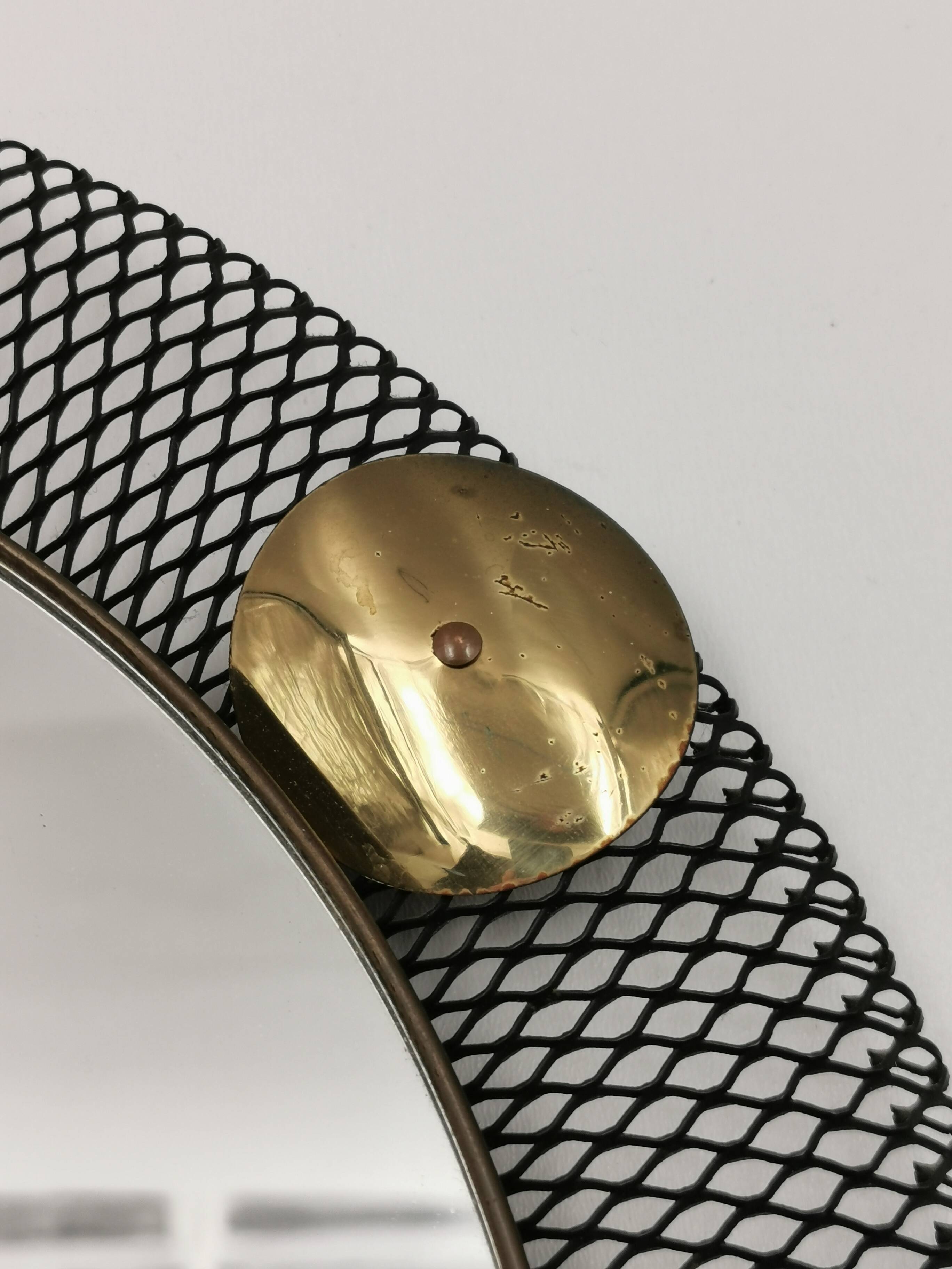 Vintage metal and brass openwork mirror Vereinigte Werkstätten Munich 1950