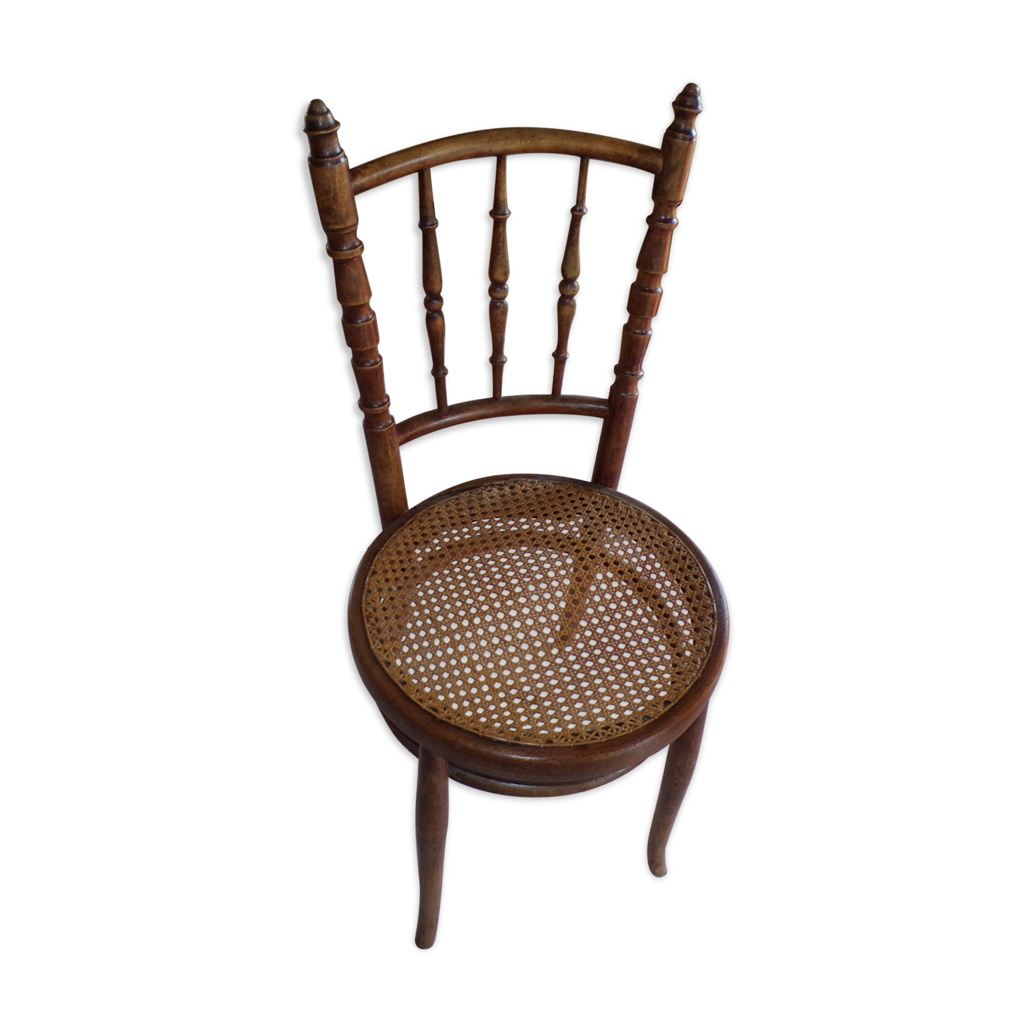 Chaise en bois courbé tourné et assise en cannage