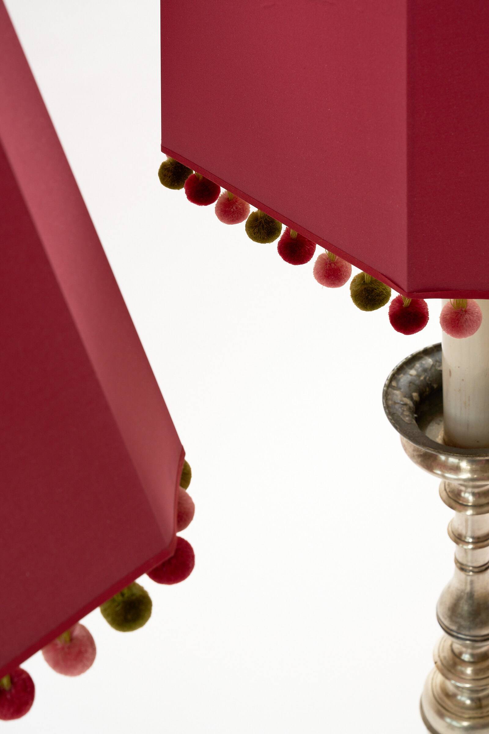 Pair of metal floor lamps with pink shades