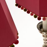 Pair of metal floor lamps with pink shades