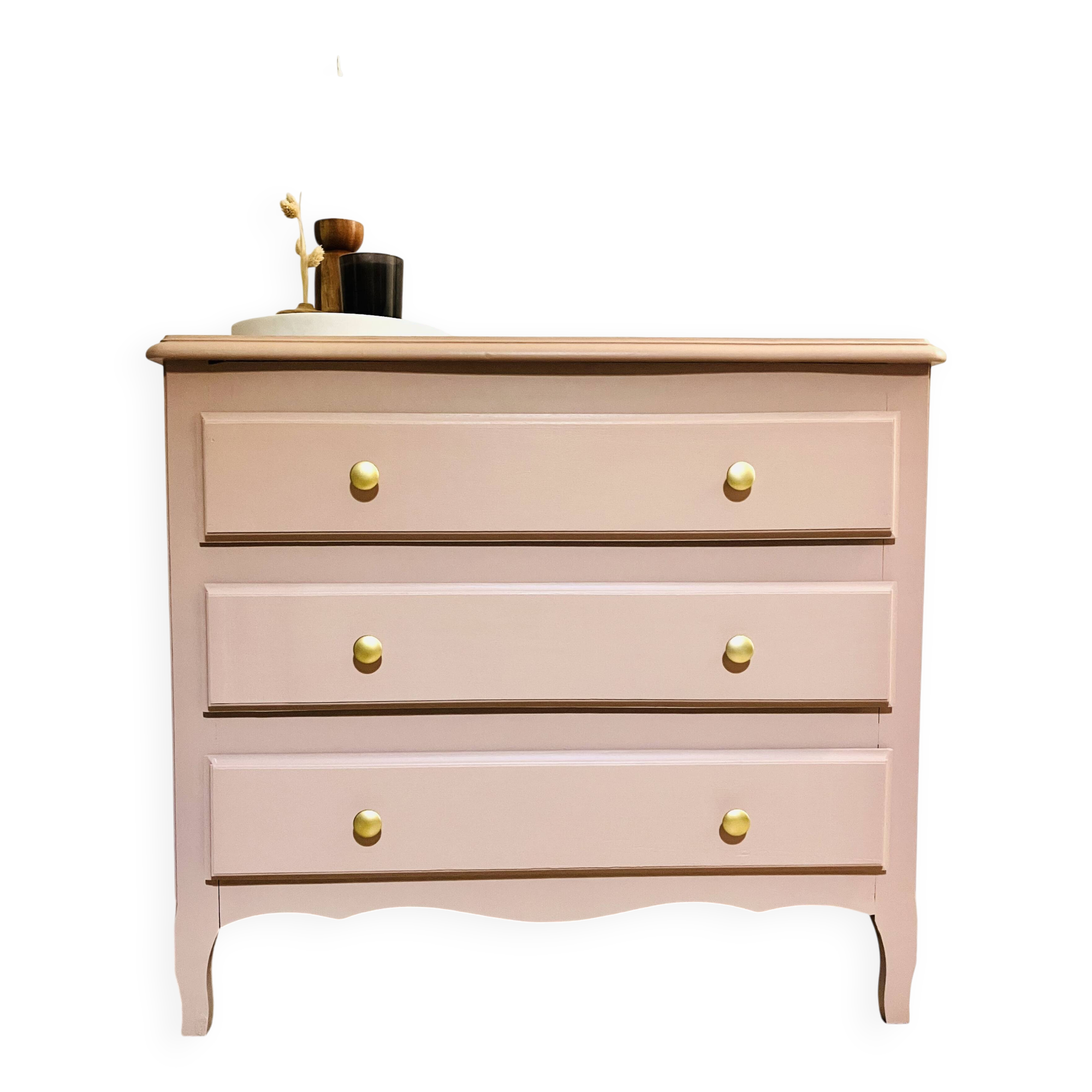 Antique pink wooden chest of drawers