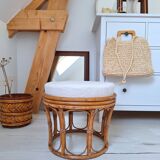 Rattan and terry fabric pouf