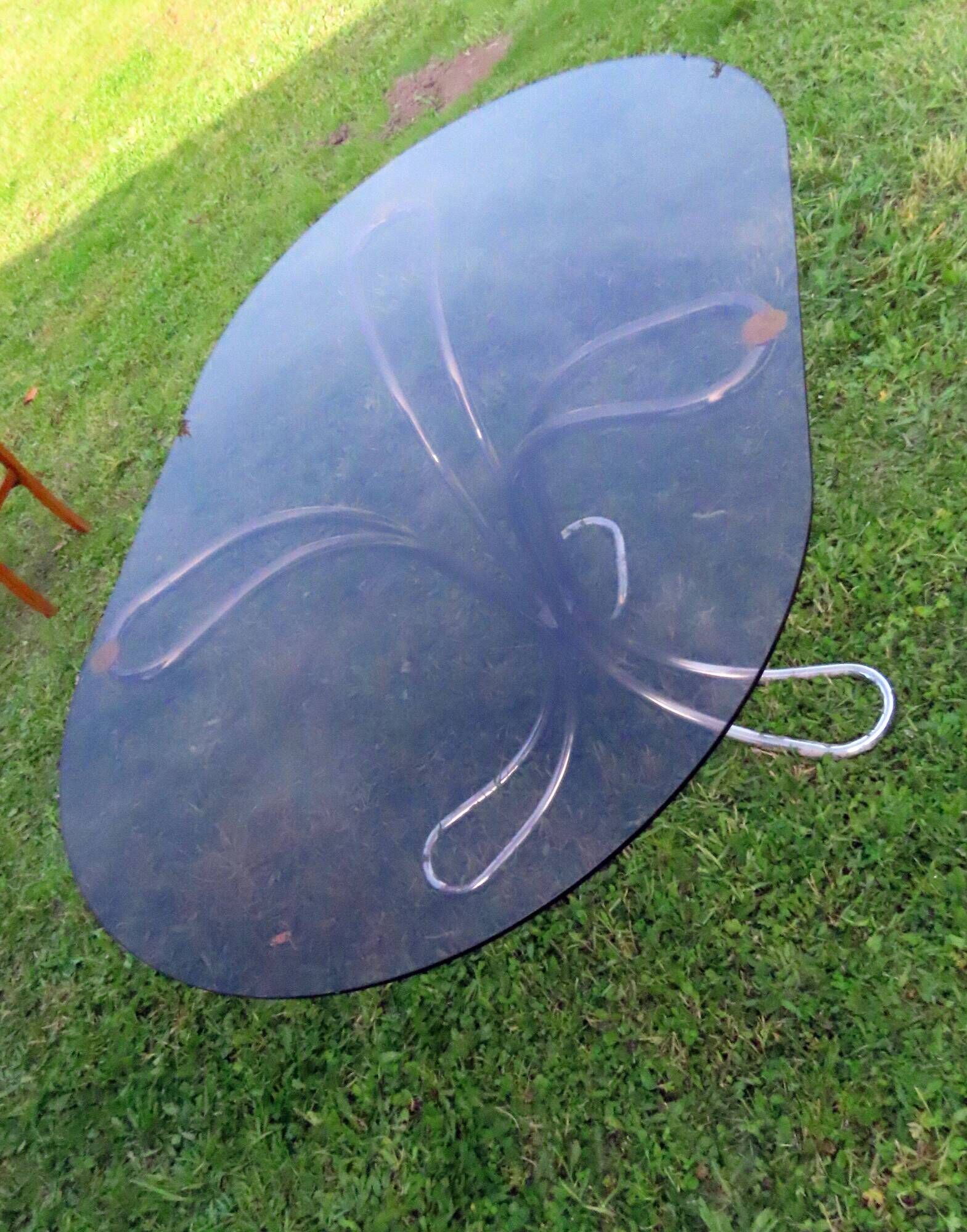 Giotto Stoppino Vintage Italian Smoked Glass and Chrome Oval Table
