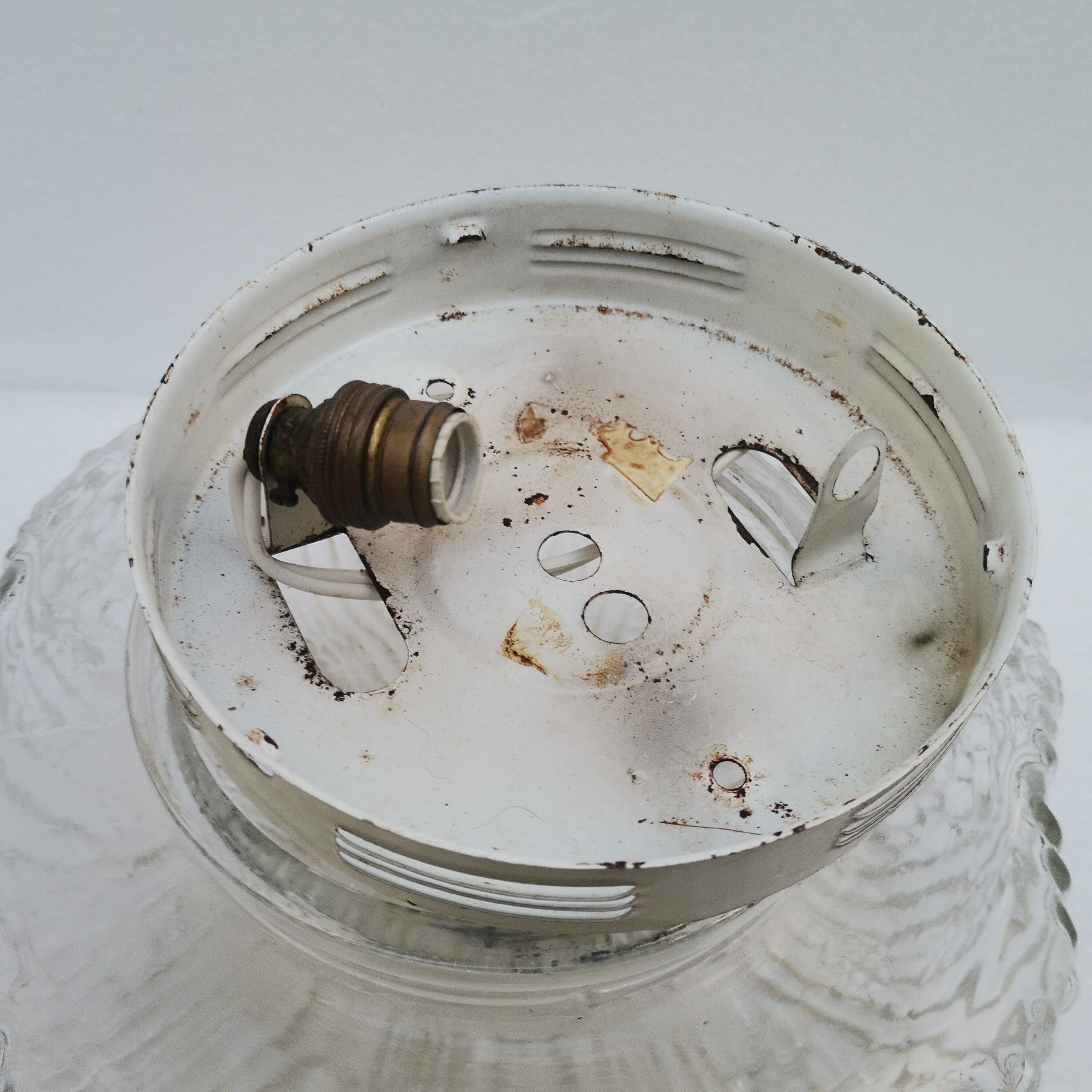 Portuguese mid century clear bubble glass bathroom flush mount light fixture lamp 1970s