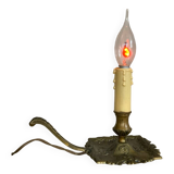 Candle holder with 20th century spelter socket mounted as a flame bulb lamp