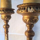Pair of ancient carved gilded wood candlesticks - 18th century