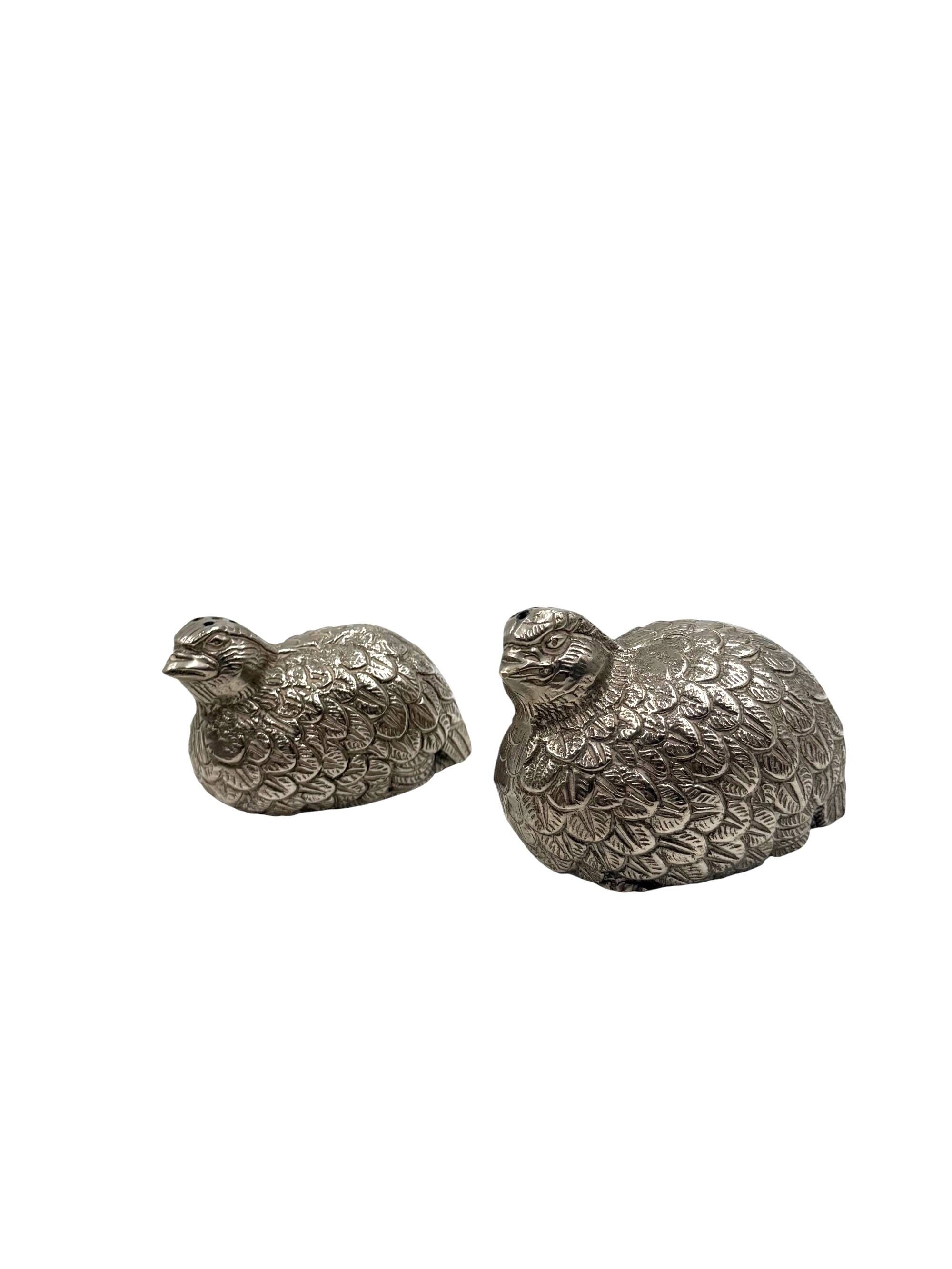 Hollywood regency silver-plate quails shaped salt and pepper, Gucci Italy,
