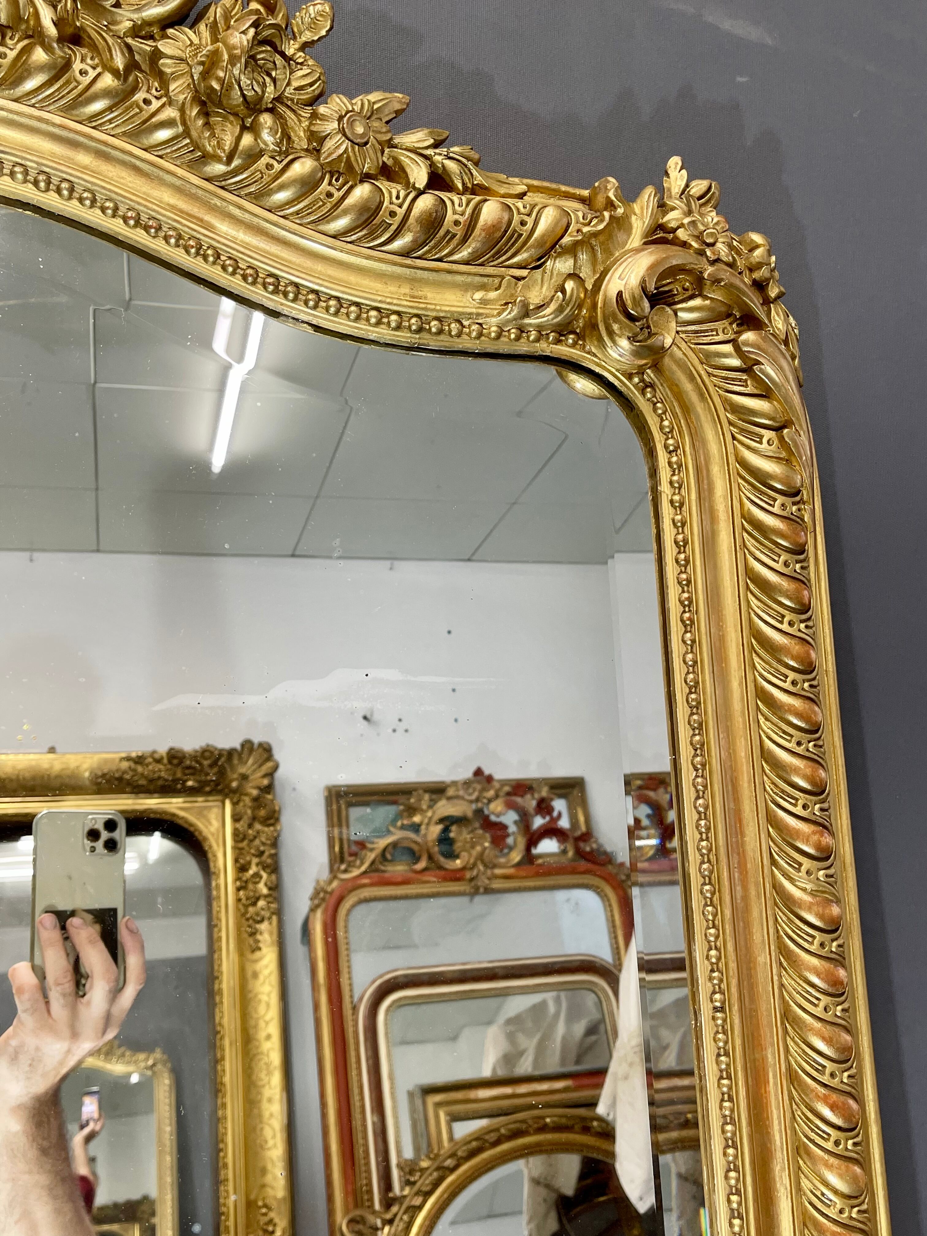 Miroir 156x106 ancien XIXè,dorure à la feuille d’or
