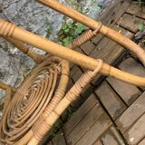 Pair of rattan tripod coffee tables 1950