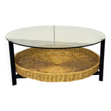 Table basse en verre, acier et rotin de style danois moderniste du milieu du siècle, 19