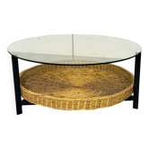 Table basse en verre, acier et rotin de style danois moderniste du milieu du siècle, 19