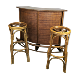 Bar and stools in rattan