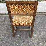 4 Henri II chairs in solid wood and yellow-beige velvet.