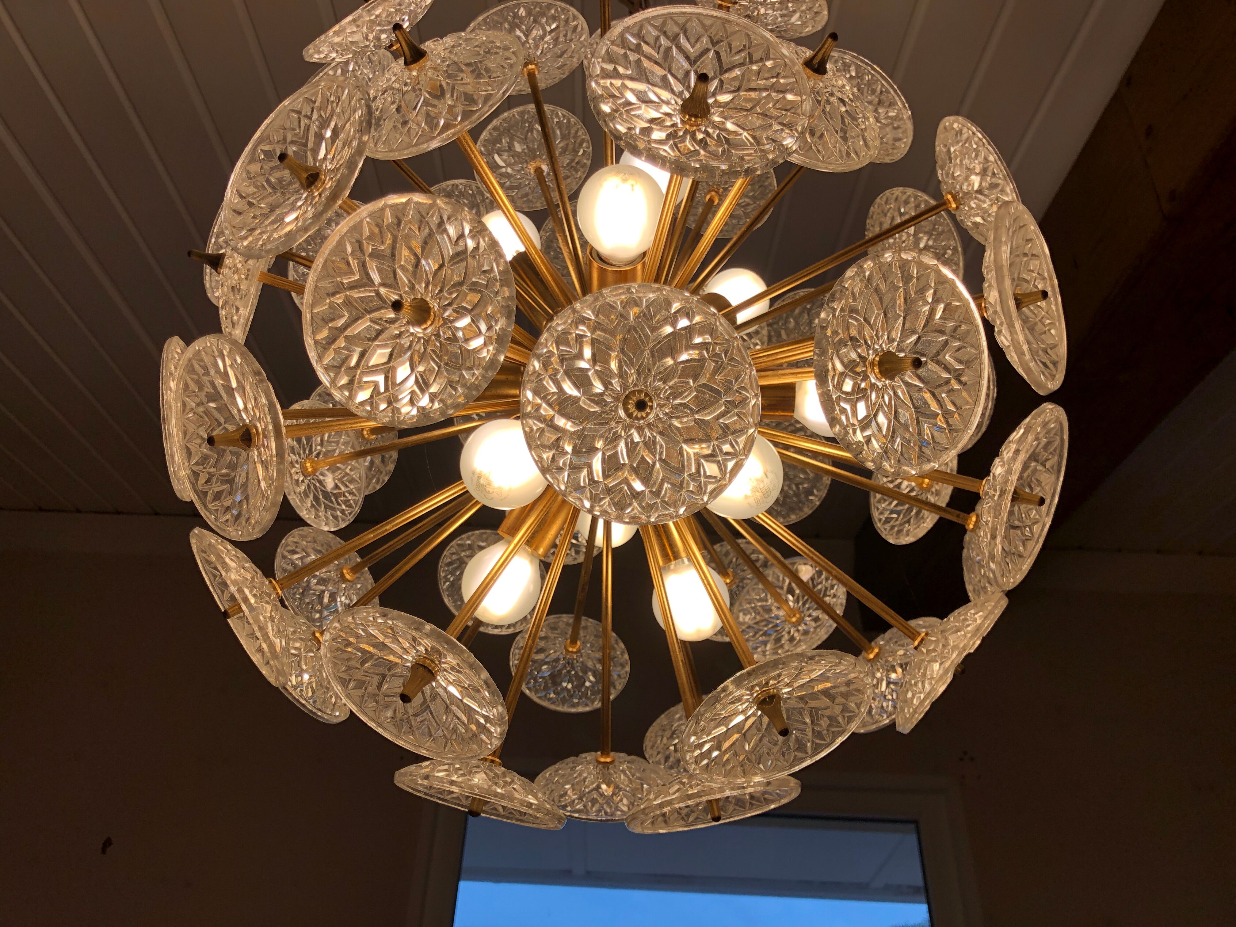Lamp val saint lambert crystal sputnik 55 cm gold vintage 50/60