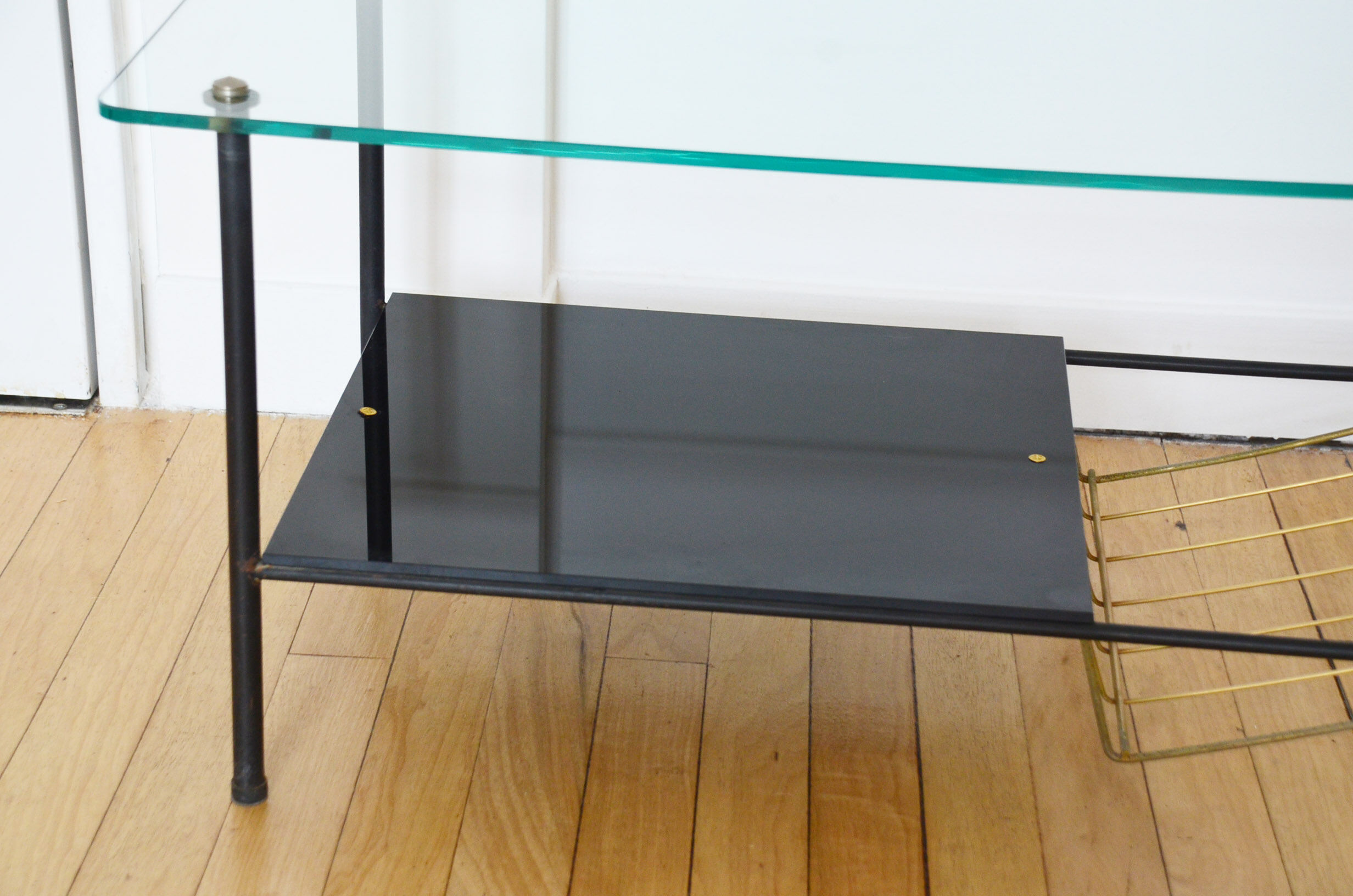 Glass coffee table door magazines 50s