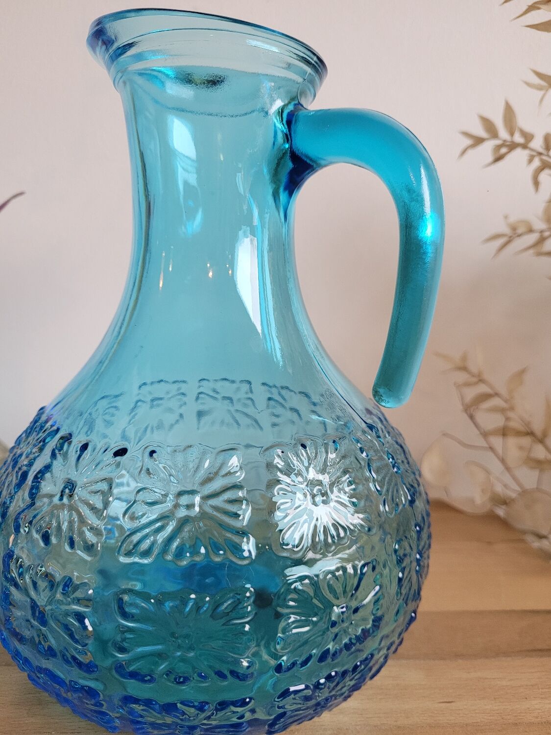Blue molded glass decanter