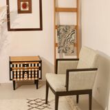 Pair of armchairs cube year 1960 fabric chiné beige restored. Sam SAM ref