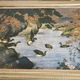 Ancien tableau avec décor d'estampe polychrome de canards dans la nature