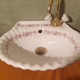 Small vintage sink paris porcelain les bains decorated with peach blossoms