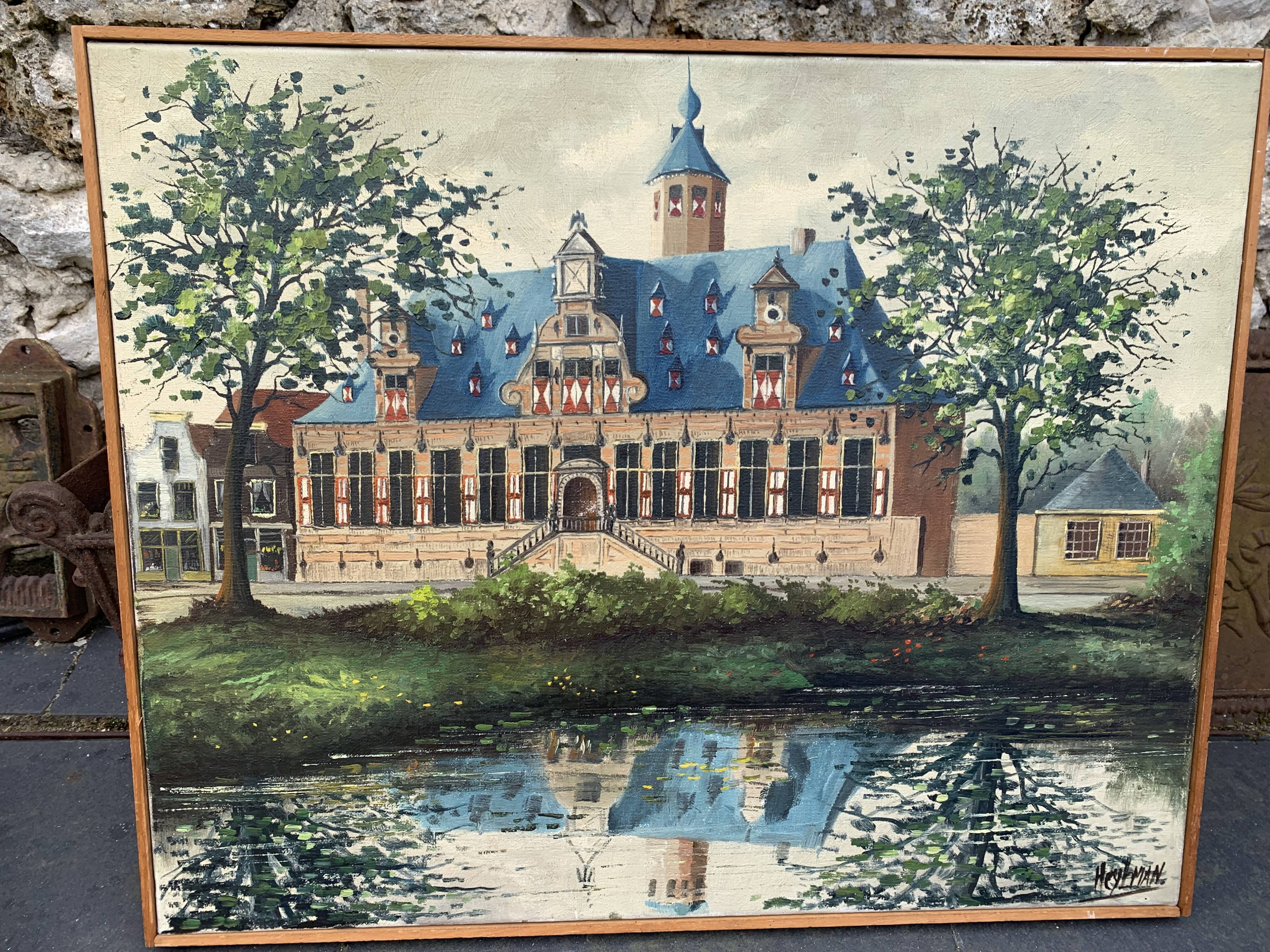 Painting monument architecture netherlands signed by Willem Heytman vintage