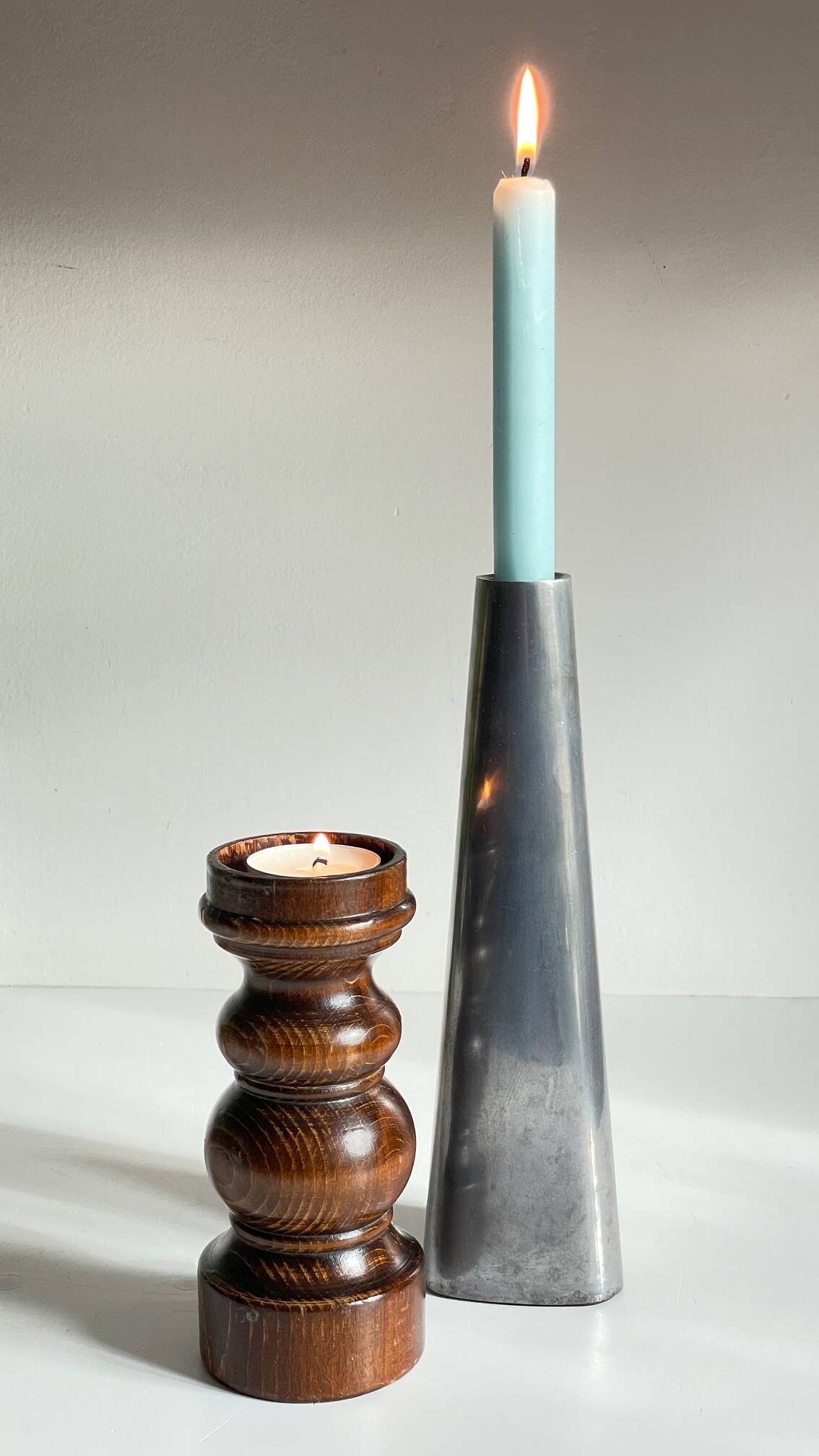 Vintage ikea wood and metal candle holders
