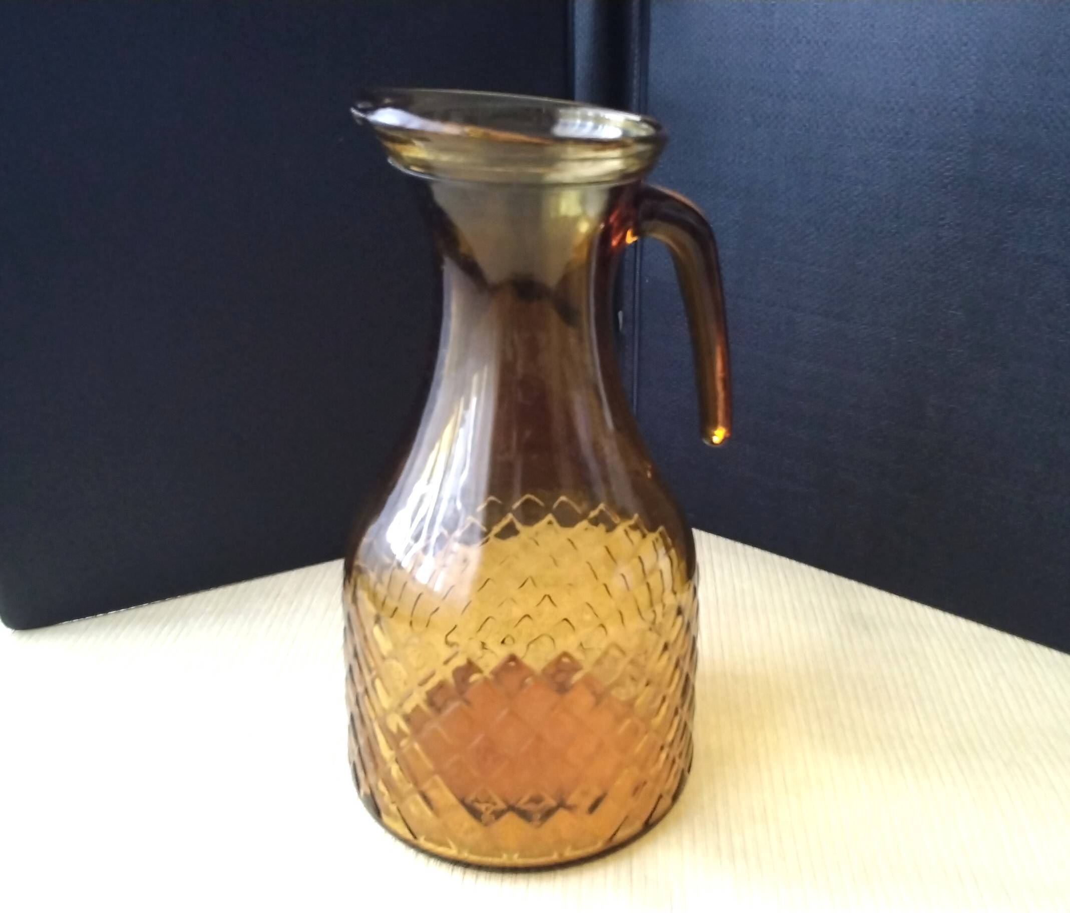 Water carafe, vintage amber glass jug