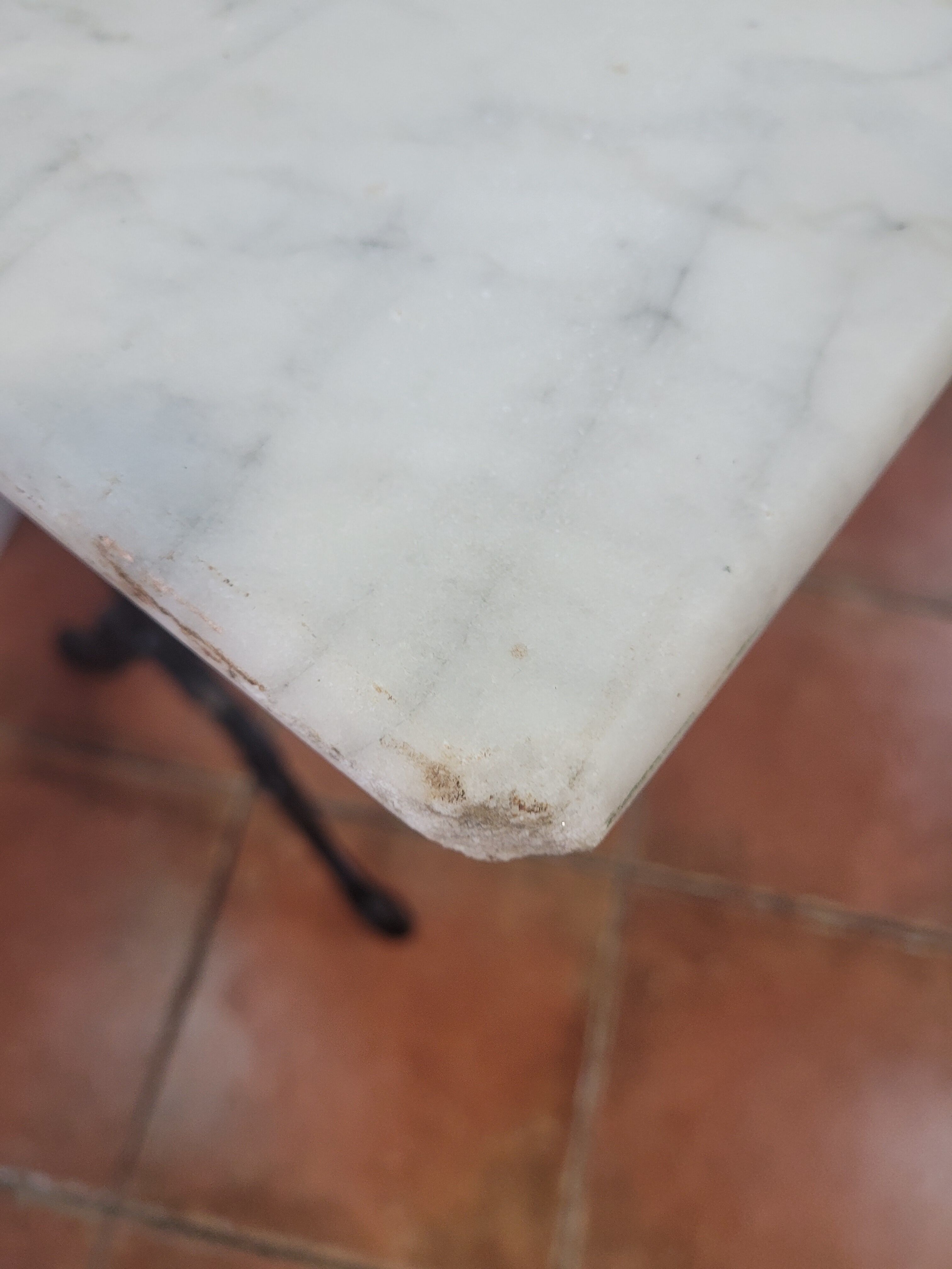 Bistro table base cast iron over marble