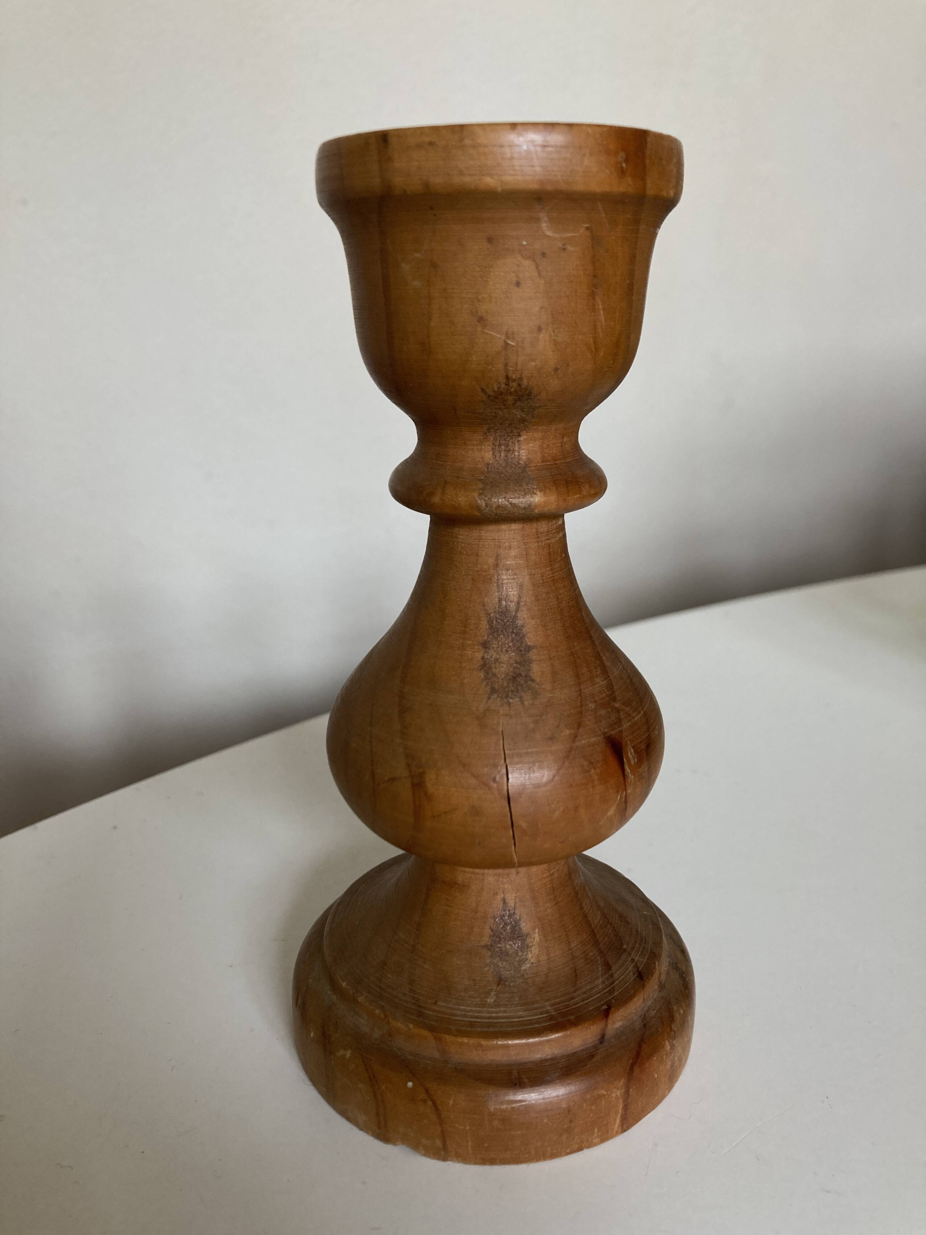 Pair of turned wooden baluster candlesticks, Scandinavian 1970s.