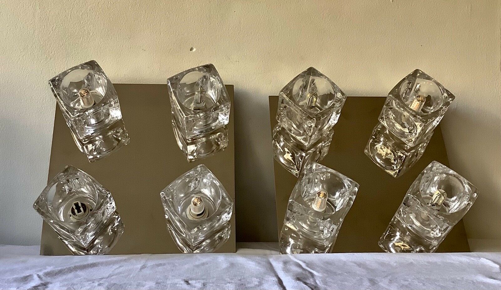 Lot of 2 wall appliques 4 chrome metal lights - moulded glass