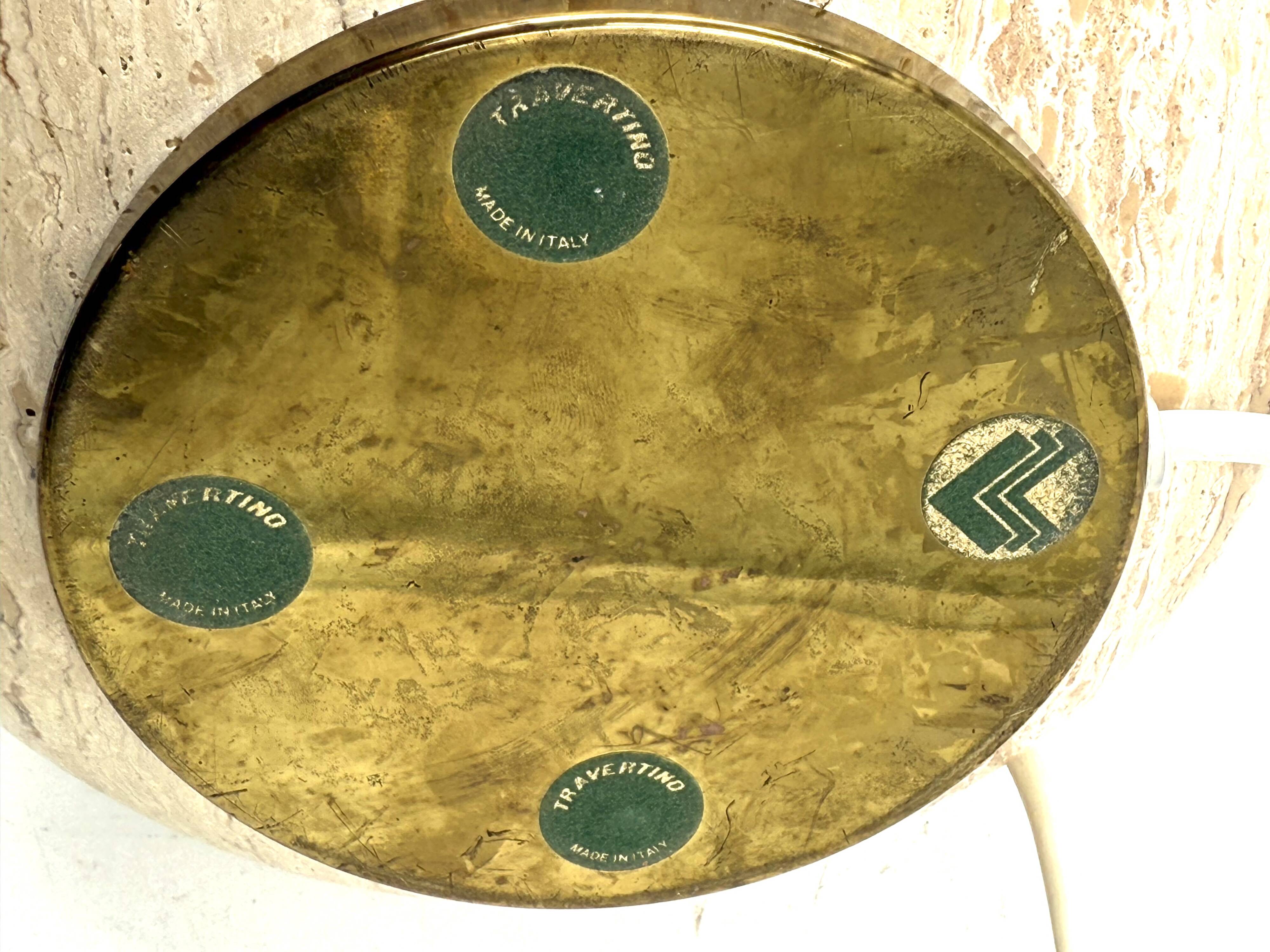 Travertine & brass table lamp base, Italy 1970s