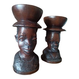 Lot de 2 bougeoirs ethniques têtes africaines