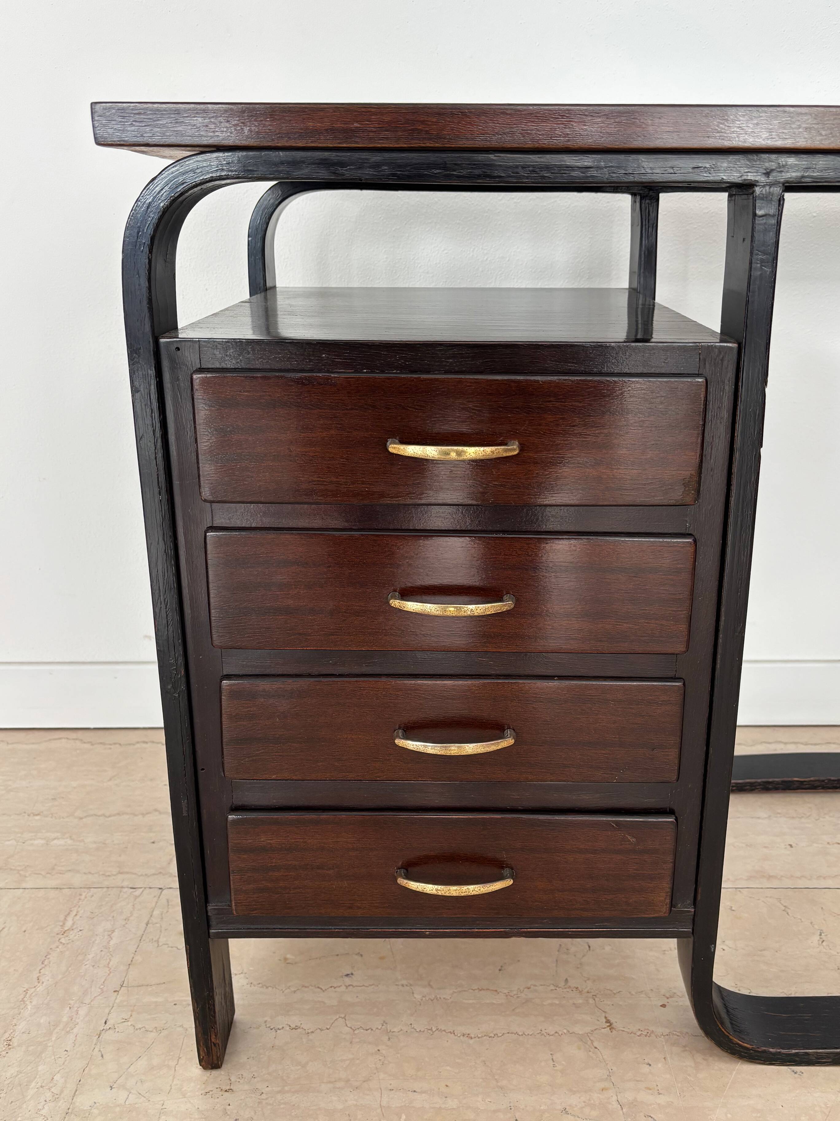 Giuseppe Pagano Pogatschnig Italian Dark Wood Desk for Gino Maggioni, 1940s