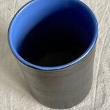 Vintage 1970s black ceramic roll vase signed Dumez.