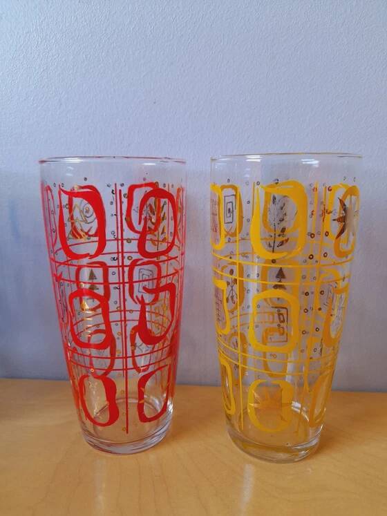 Set of 6 Screen-Printed Glasses 1960